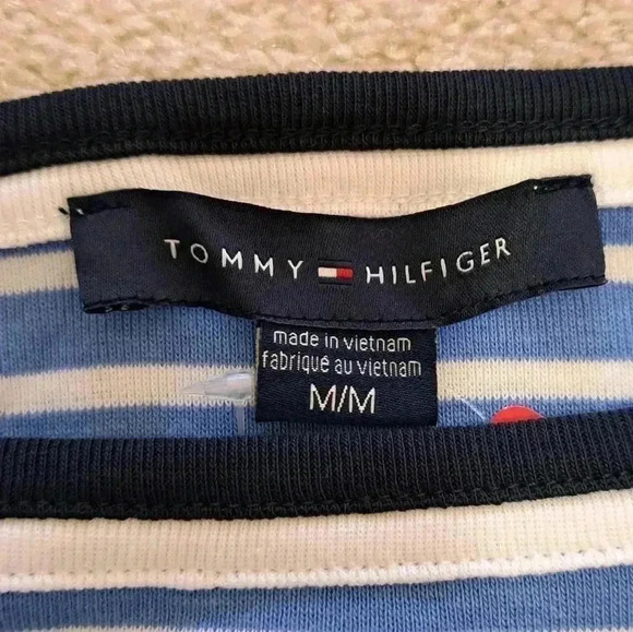 ❤ NWT Tommy Hilfiger Striped T-shirt Blue White Boatneck Tee Medium Short Sleeve - Picture 6 of 15